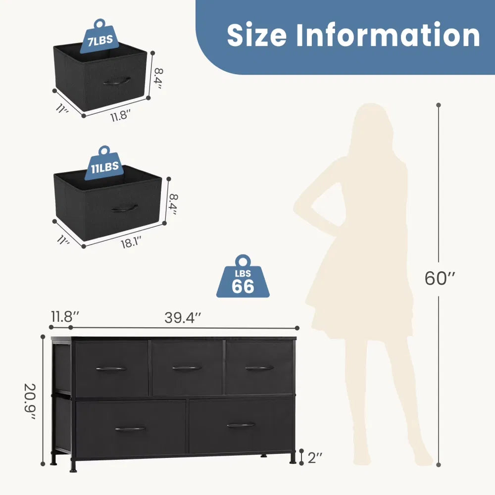 Dresser 5 FabricStorageDrawer Dresser TV Stand Chest of Drawers for Bedroom - Image 4