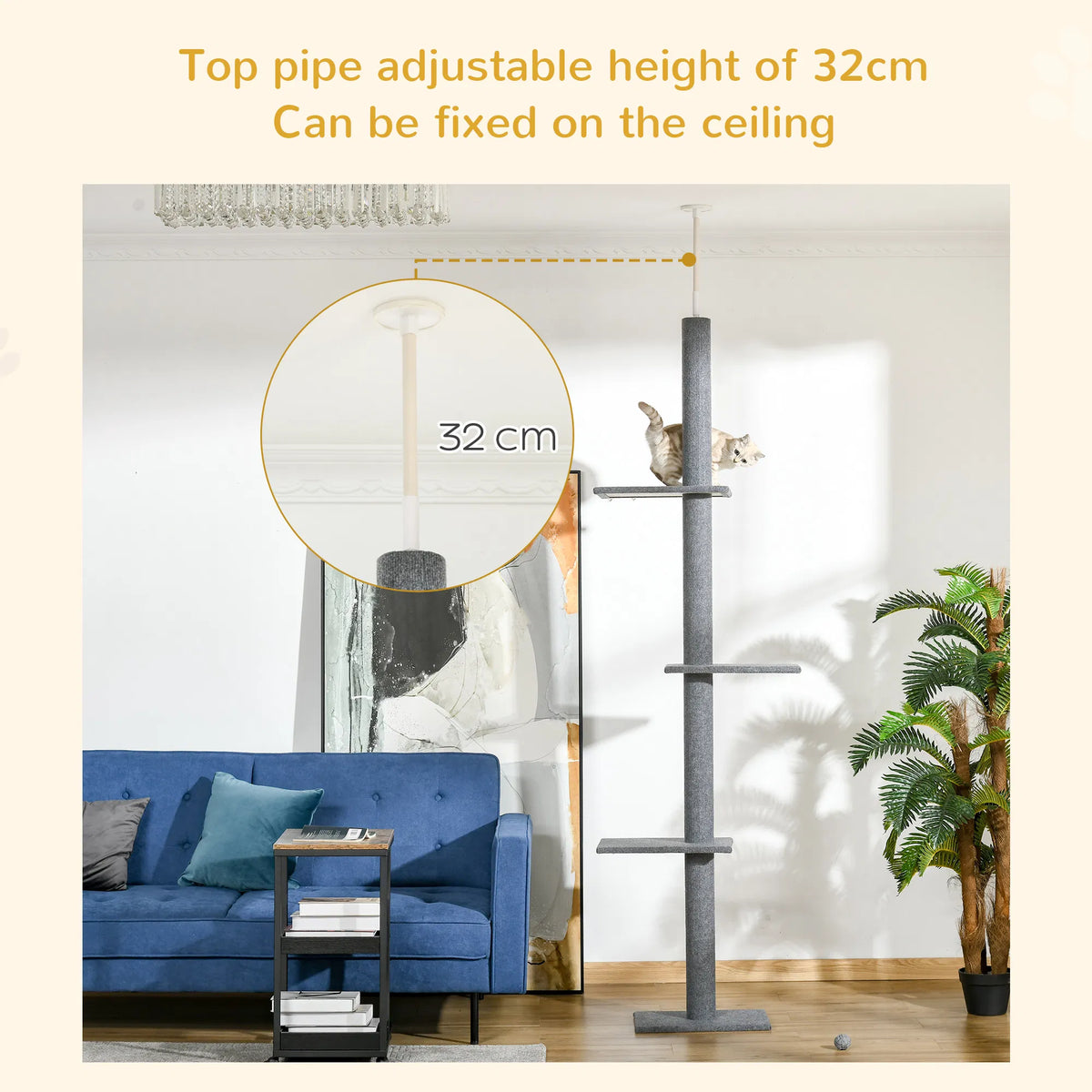 100" Floor To Ceiling Cat Tree w/ 3 Perches Activity Center for Kittens Cat - Image 3
