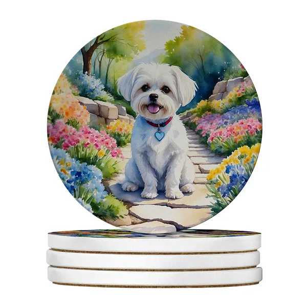 Silky Terrier Spring Path Large Sandstone Coasters Pack Of 4 Absorbent Round - Image 4
