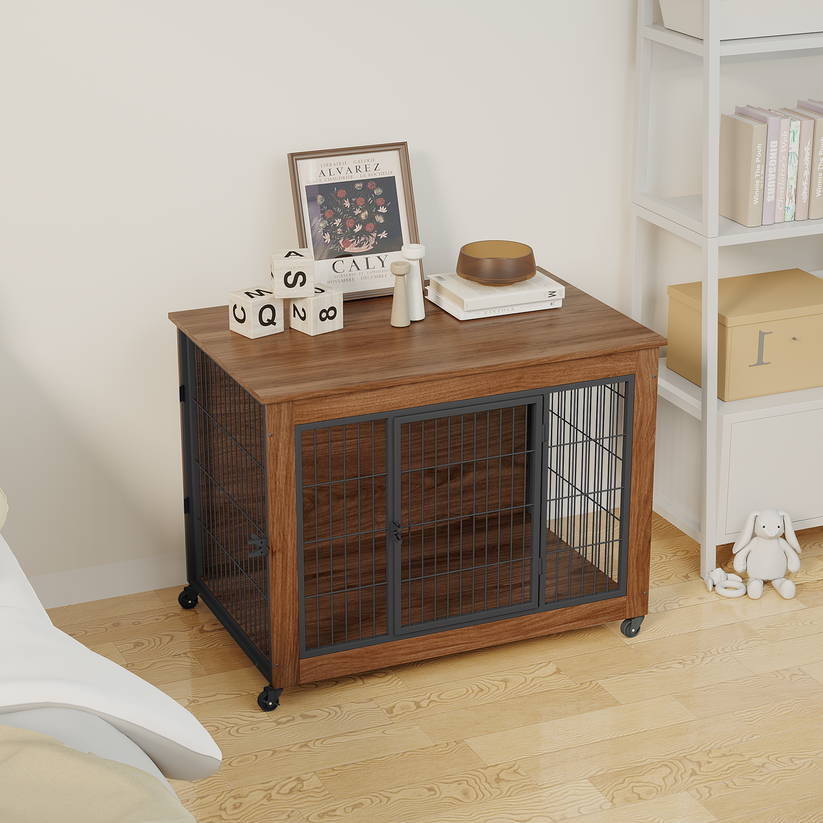 38.6-Inch Dog Crate Furniture with Wheels