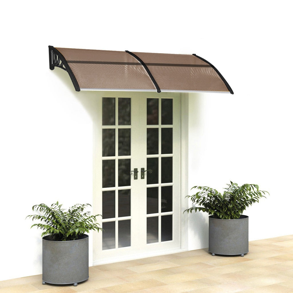 80x38in Door Window Awning With Brown Polycarbonate Panel & Black Bracket