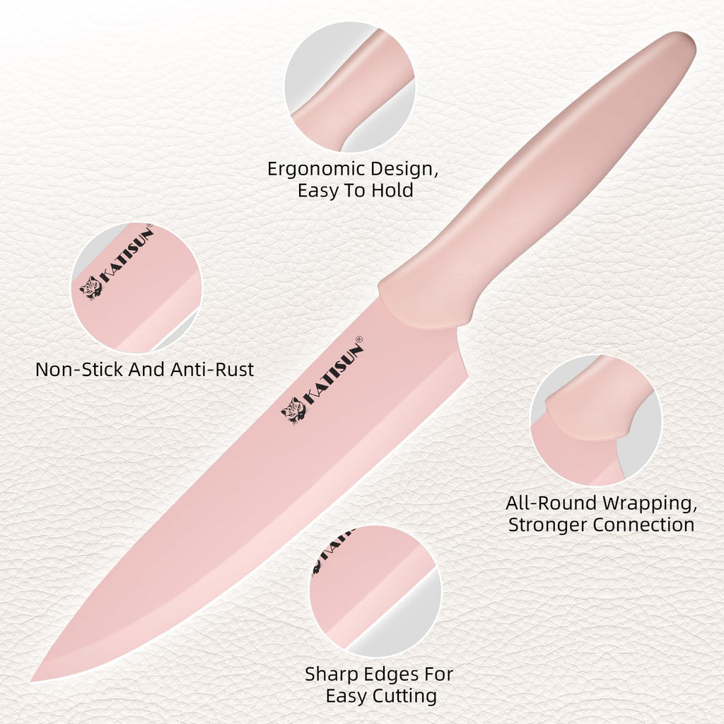 Kitchen Knife Set With Block 14 Piece Pink Non Stick Paint Coating Stainless