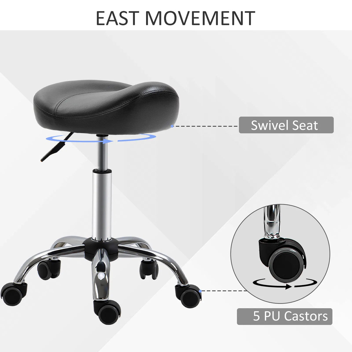 Saddle Stool Height Adjustable Rolling Salon Chair PU Leather Black for Massage - Image 4