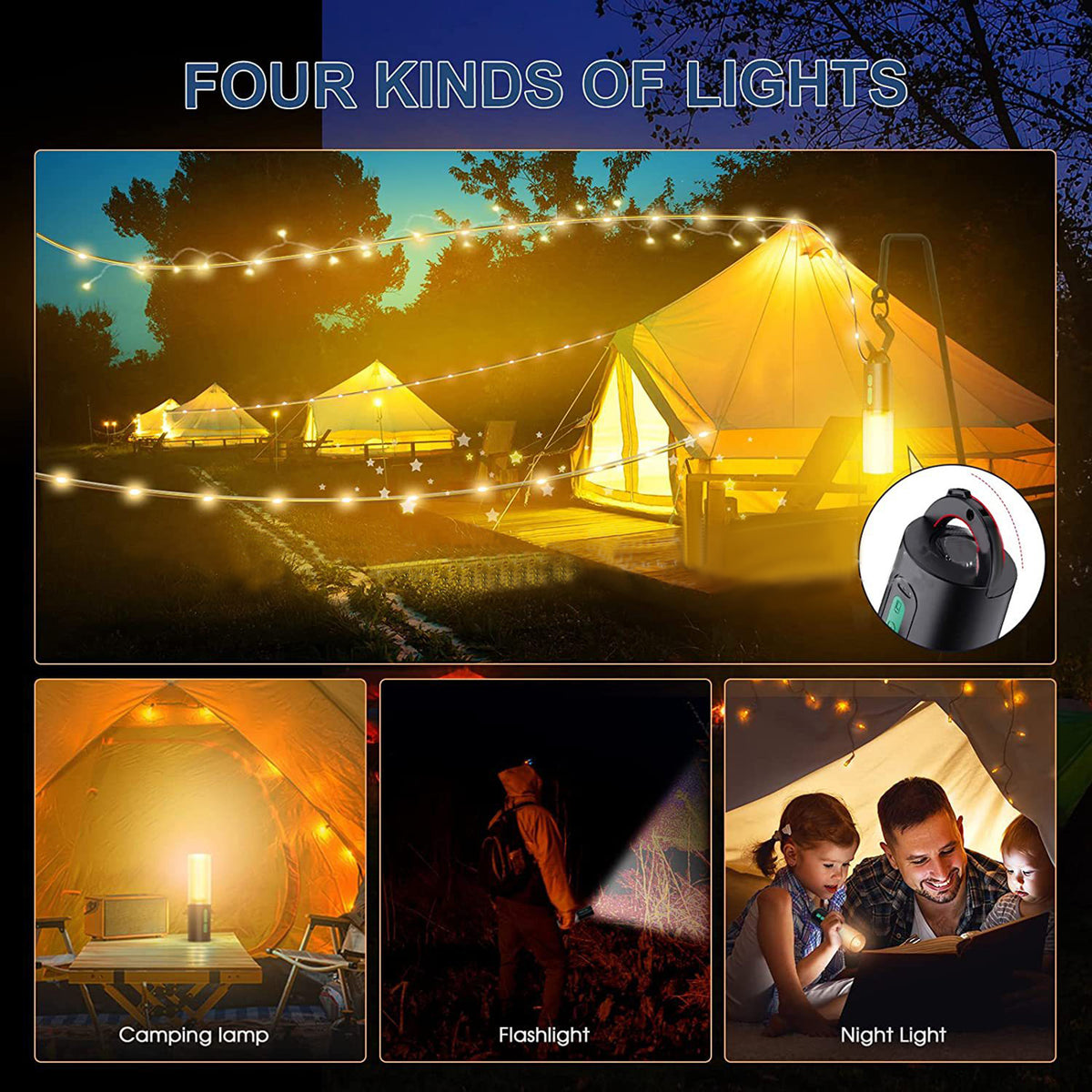 Outdoor Camping Lantern Emergency Flashlight Night Light String Lights Type C - Image 3