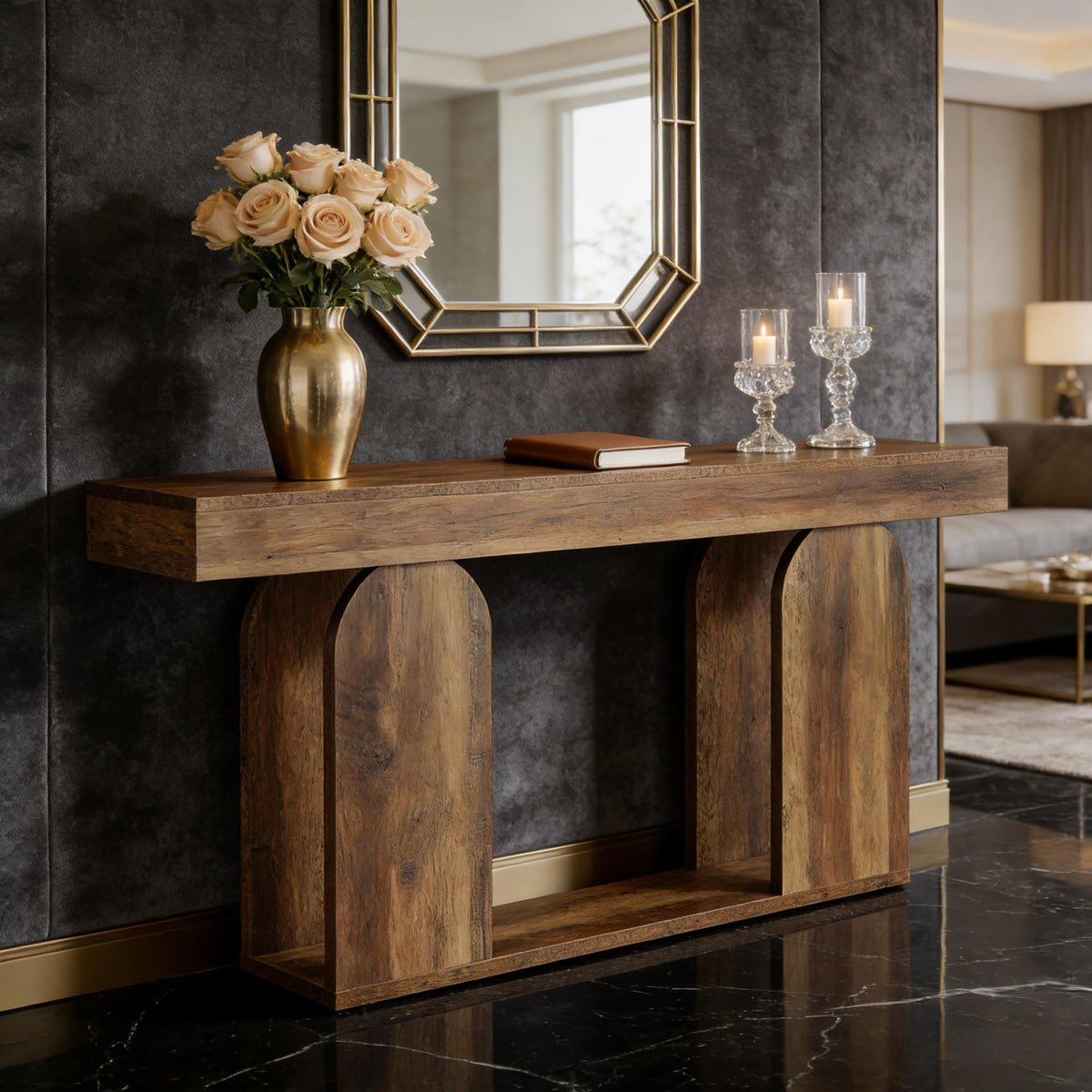 Rustic Brown Hallway Console Table