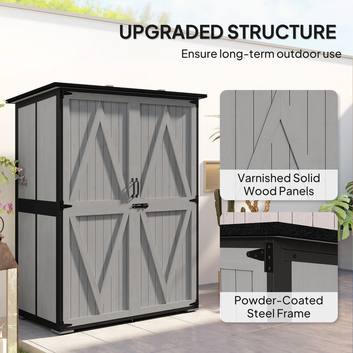 Wood Storage Shed Outdoor Garden Shed With Asphalt Roof 2 Shelves Lockable - Image 2