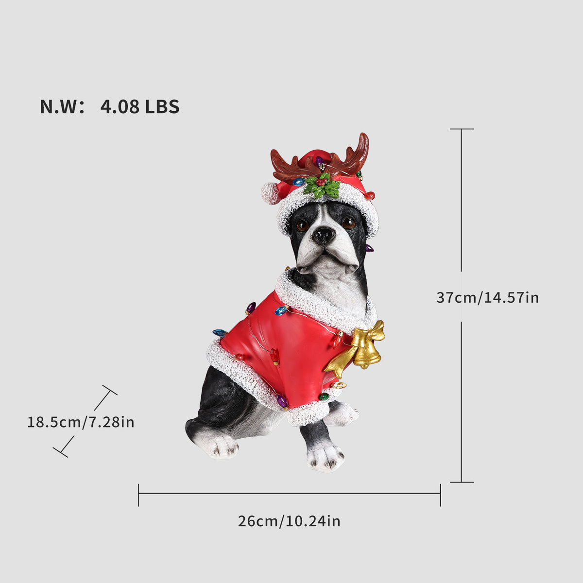 Christmas Boston Terrier Statue Holiday Dog Figurine in Santa Outfit