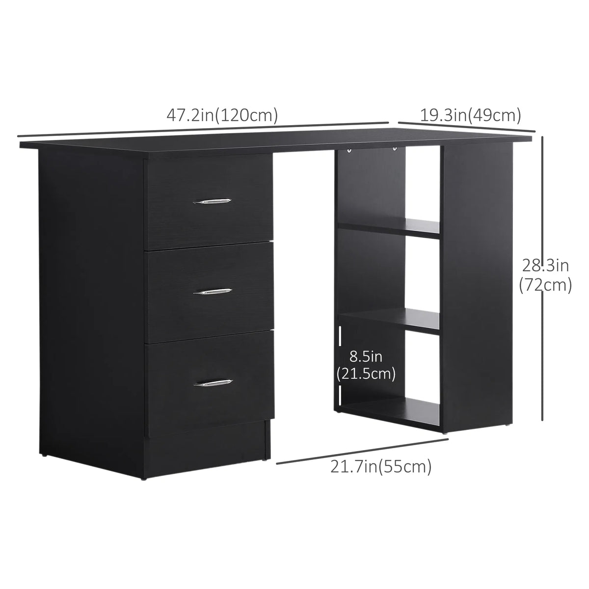 47 Inches Home Office Desk with 3 Tier Storage Shelves Computer Desk with - Image 4