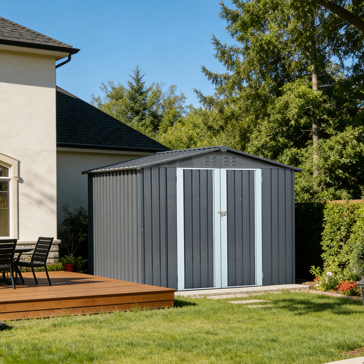 Metal Storage Shed With Double Doors Heavy Duty Galvanized Steel Outdoor - Image 3