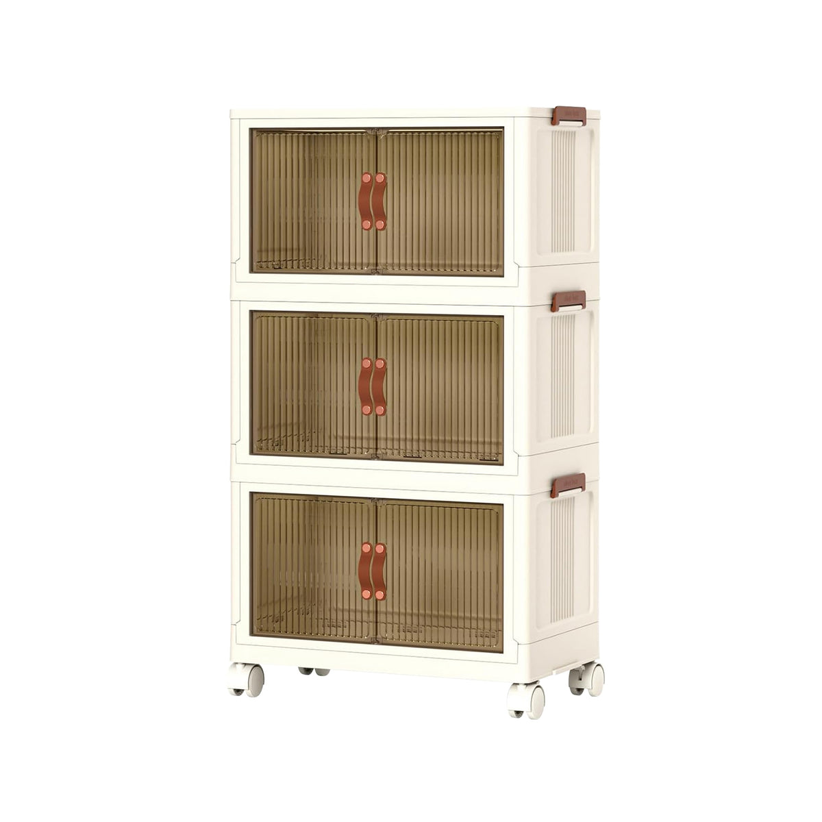 3Pcs Foldable Storage Bins With Lid Wheels Front Magnetic Door Fedex - Open Capacity and Storage Interior View