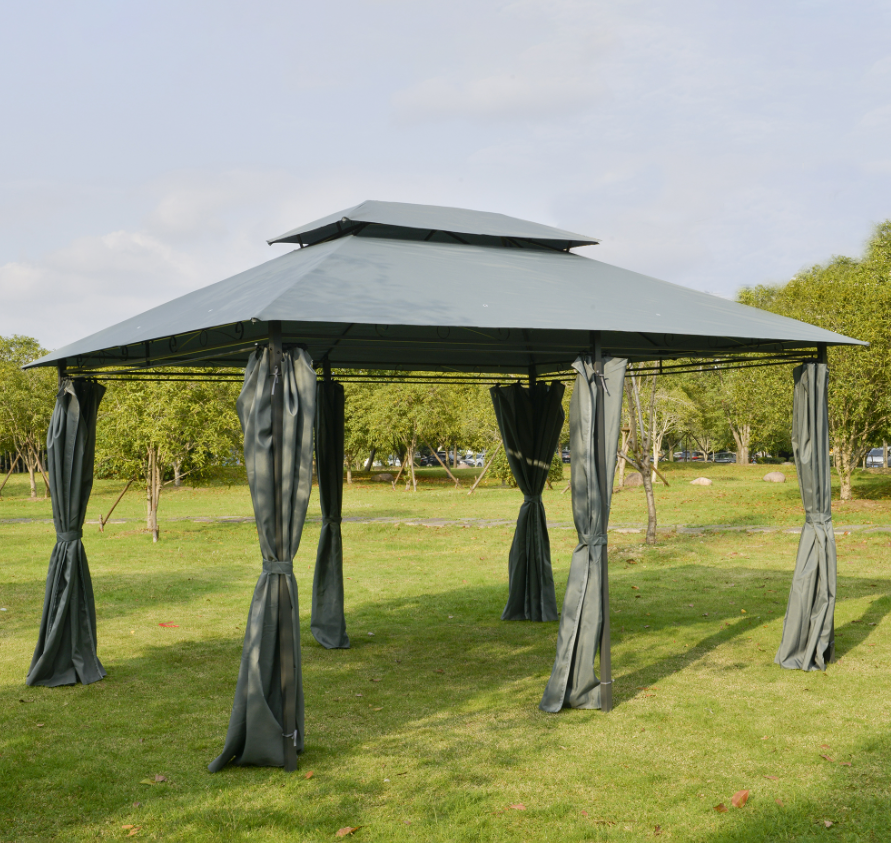10x13 Outdoor Soft-Top Gazebo with Curtains and Two-Tier Roof