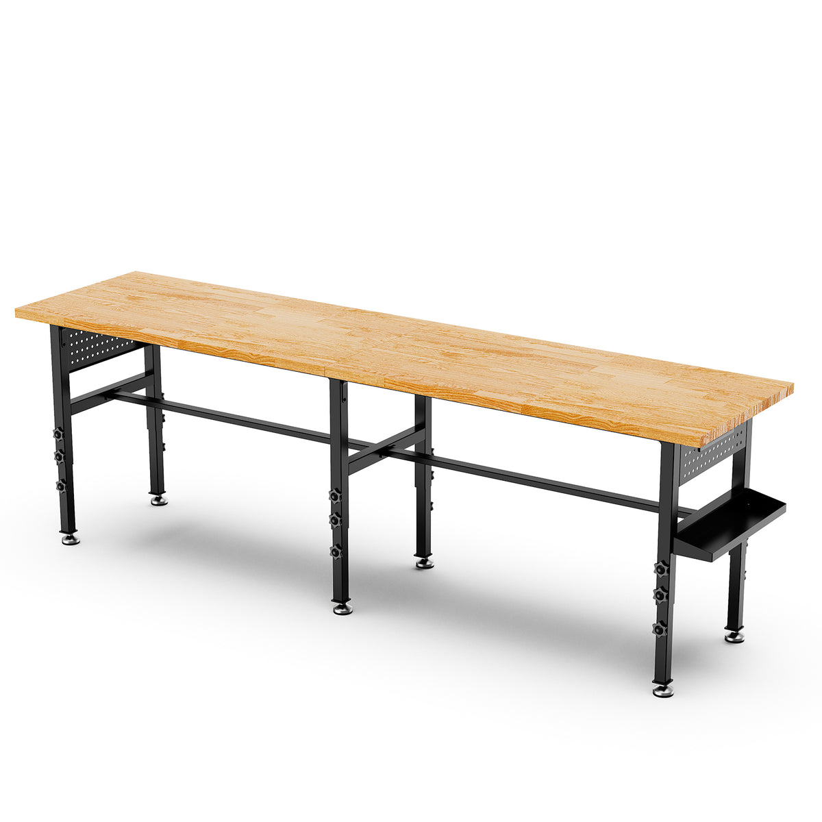 96 Inch Adjustable Workbench with Side Pegboard and Solid Wood Top - Angle and Detail View