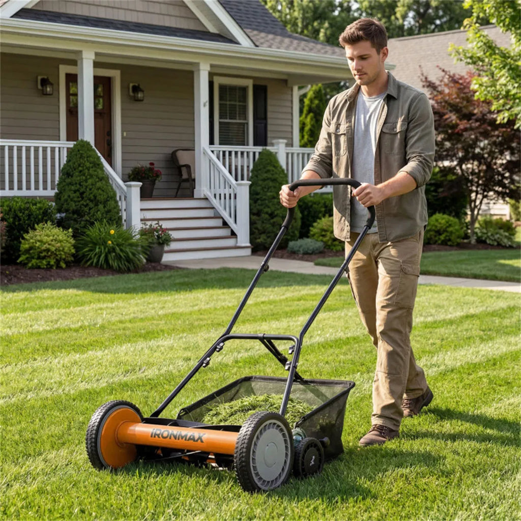 18 Inch 5 Blade Push Reel Lawn Mower with Grass Catcher Manual Walk Behind