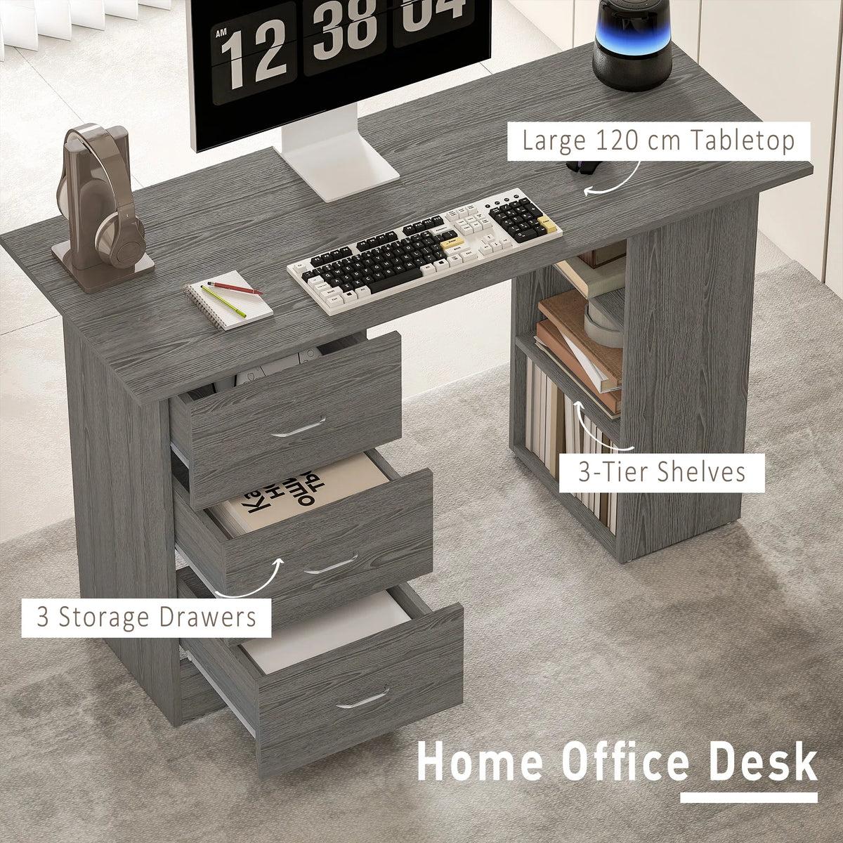 47 Inches Home Office Desk with 3 Tier Storage Shelves Computer Desk with - Image 3
