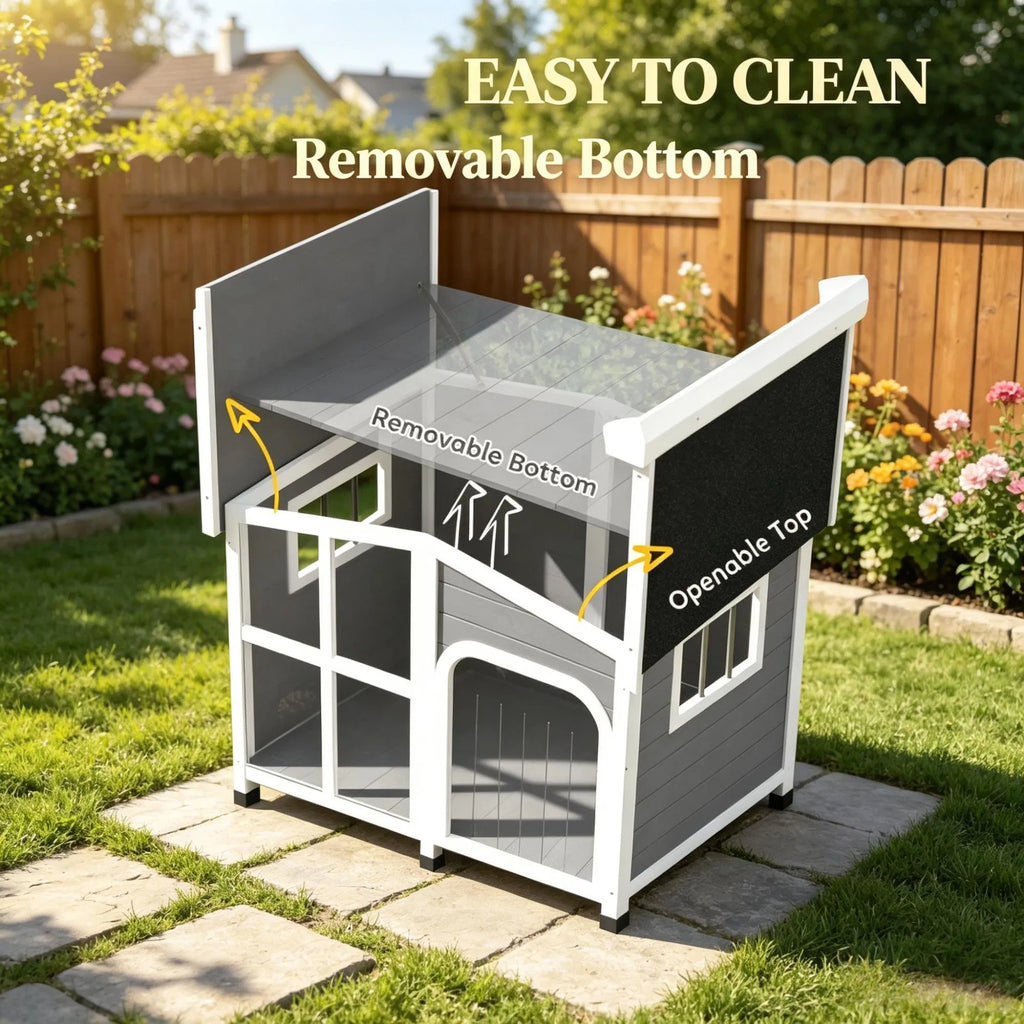 Large Dog House Cabin Style Wooden Pet Shelter with Openable Roof And Giant - Image 5