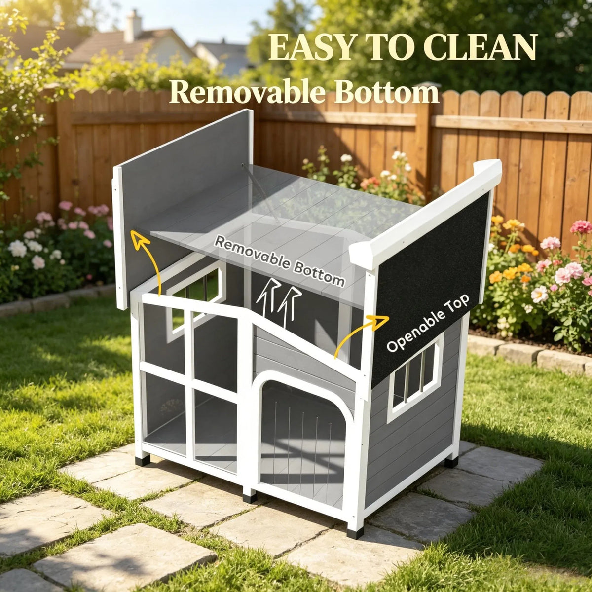 Large Dog House Cabin Style Wooden Pet Shelter with Openable Roof And Giant - Image 5