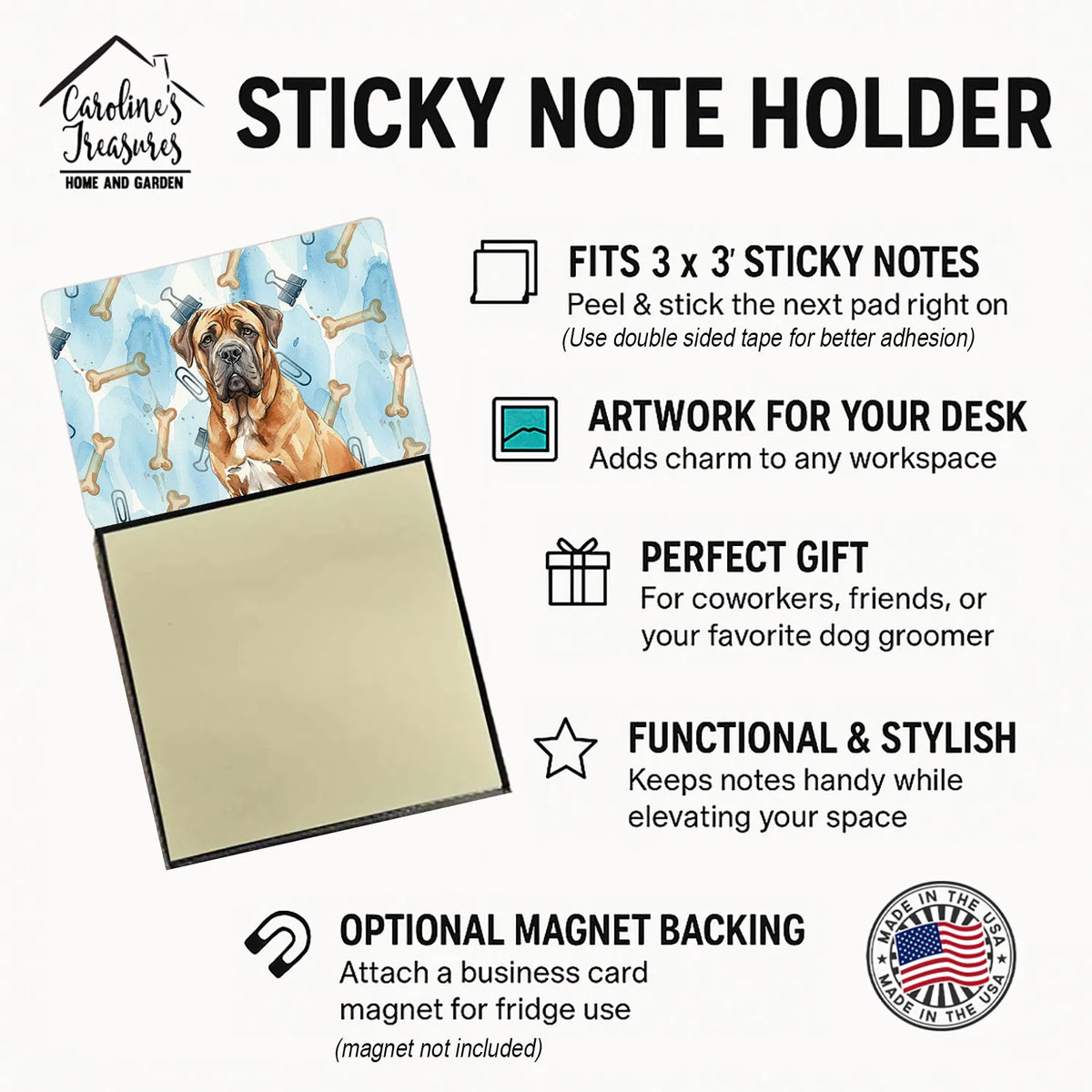 Neapolitan Mastiff Coworker Watercolor Sticky Note Holder Refillable - Image 2