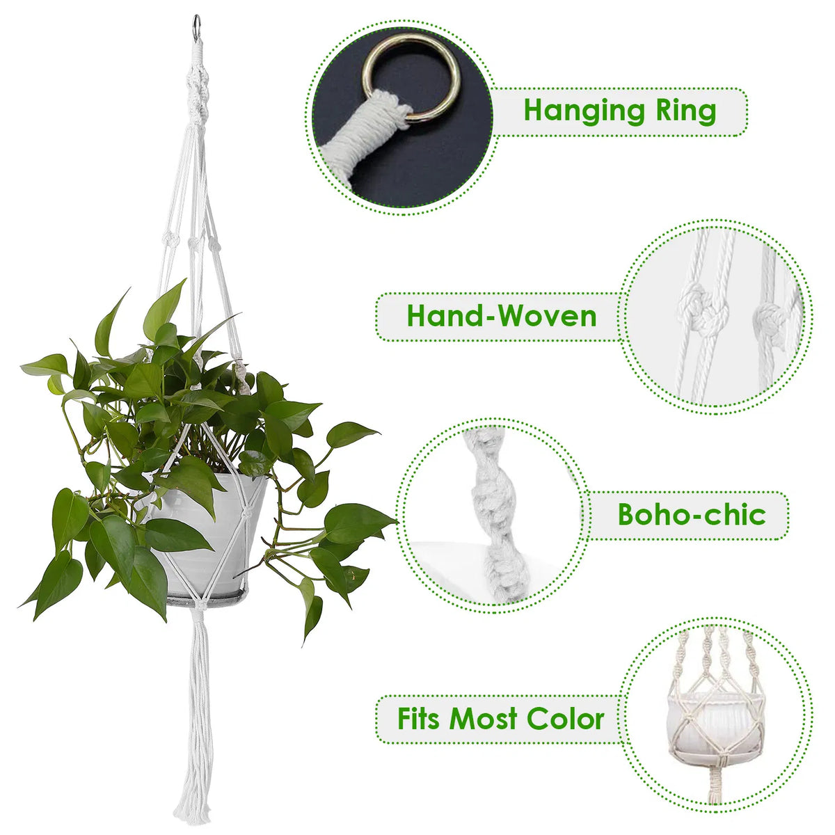 4 PCS Heavy Duty Hanging Plant Holder Natural Cotton Rope Planter Basket with - Image 4