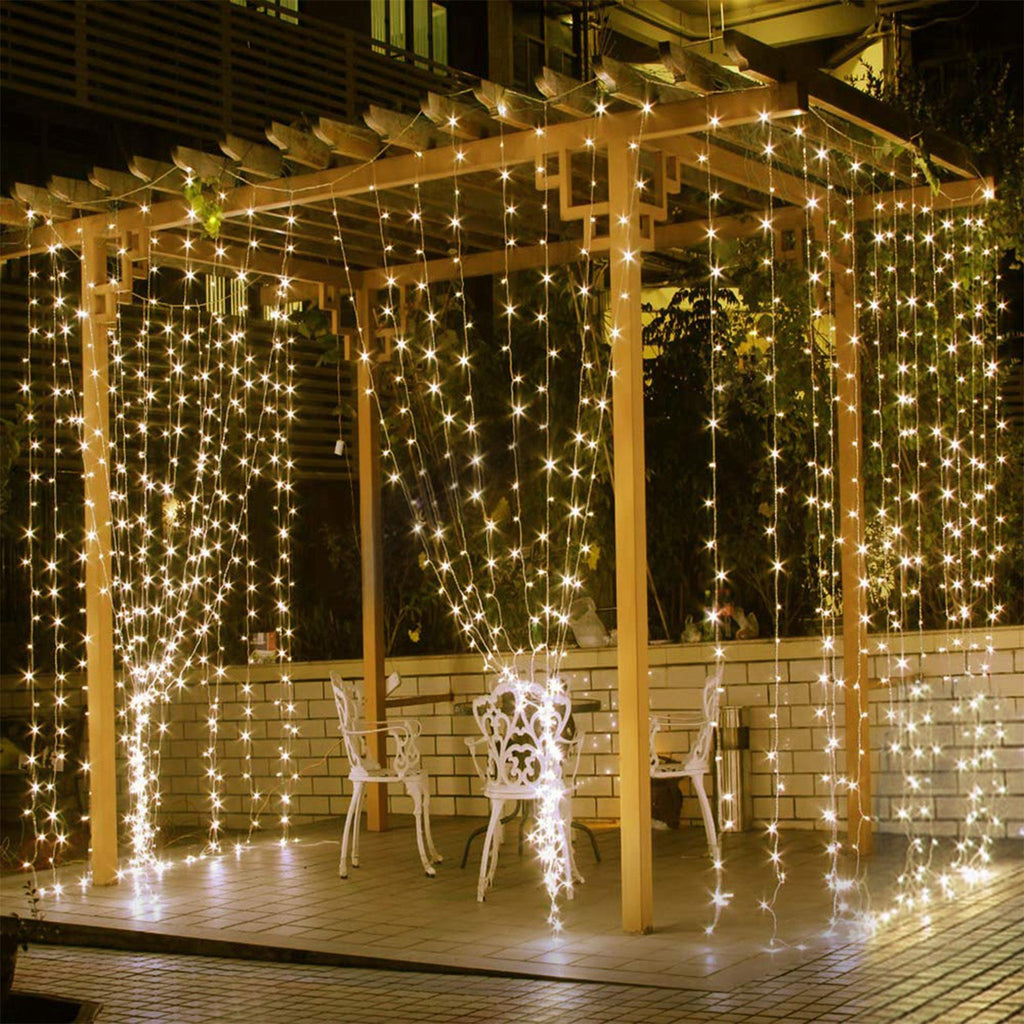 1Pc 3Meter 300 LEDs String Curtain Light With Remote 8 Light Modes IP44