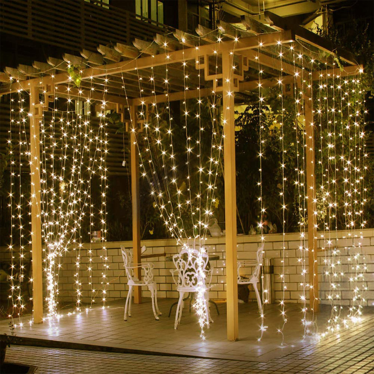 1Pc 3Meter 300 LEDs String Curtain Light With Remote 8 Light Modes IP44