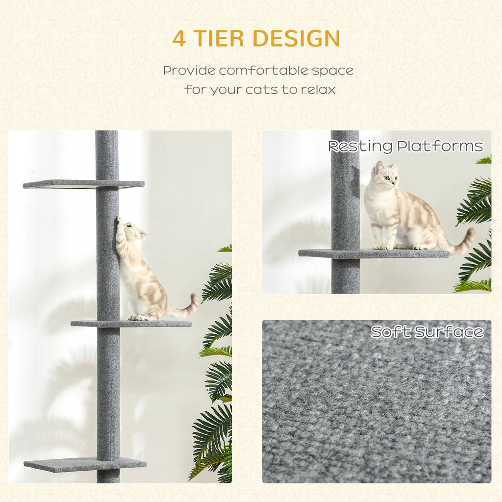 100" Floor To Ceiling Cat Tree w/ 3 Perches Activity Center for Kittens Cat - Image 5