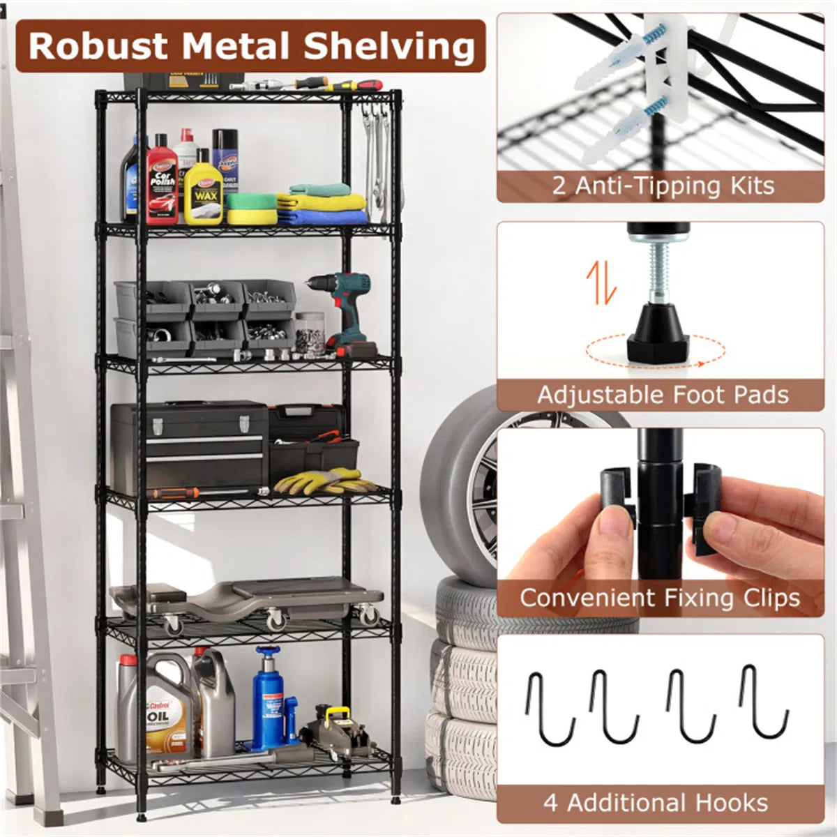 6 Tier Heavy Duty Metal Wire Shelving Unit 900 lbs Capacity Tall Storage Rack - Image 2