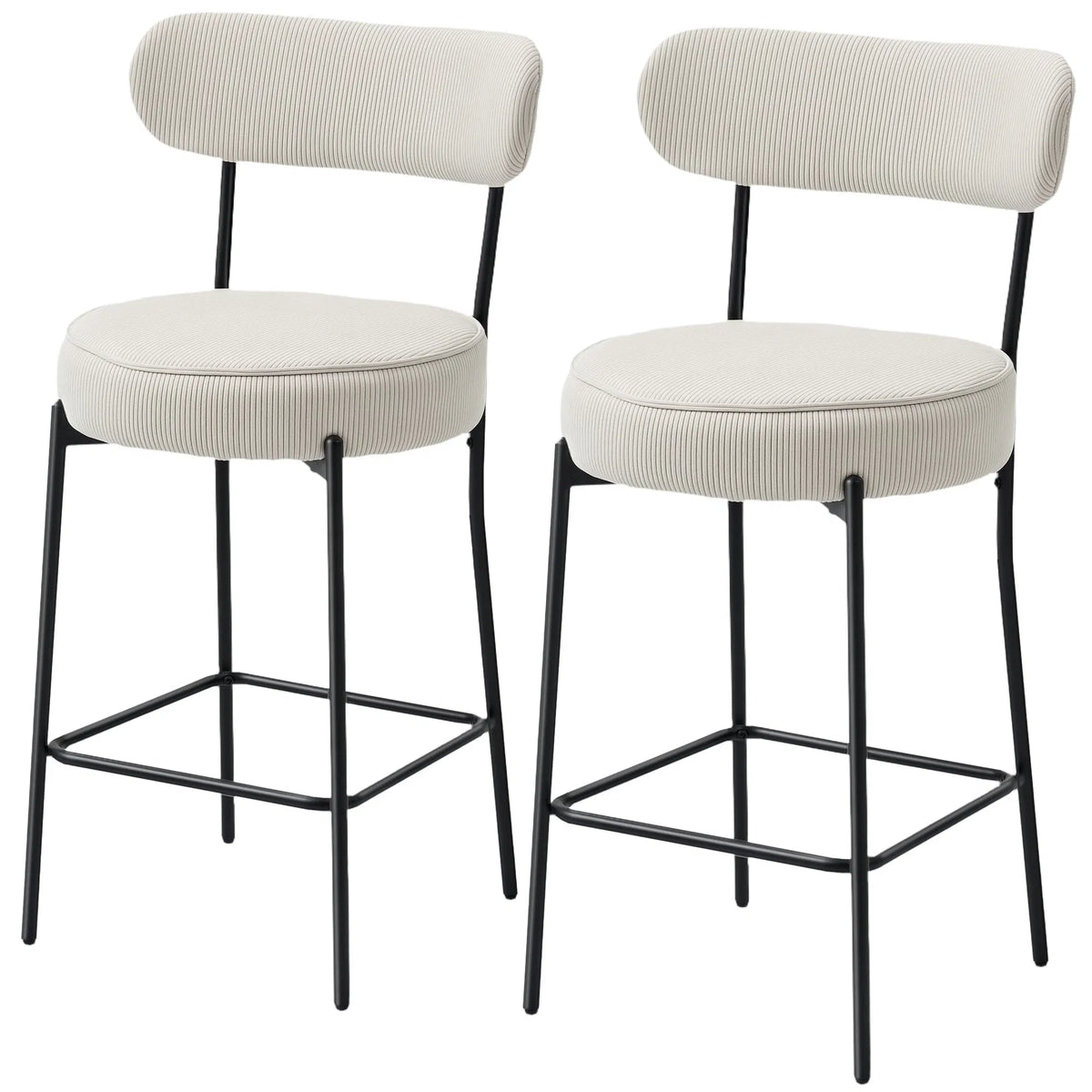 Set of 2 Barstools Upholstered Corduroy Bar Stools with Backrest Footrest for - Image 4