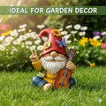 Red Peace Sign Garden Gnome Guitar Playing Resin Statue For Outdoor Lawn Decor