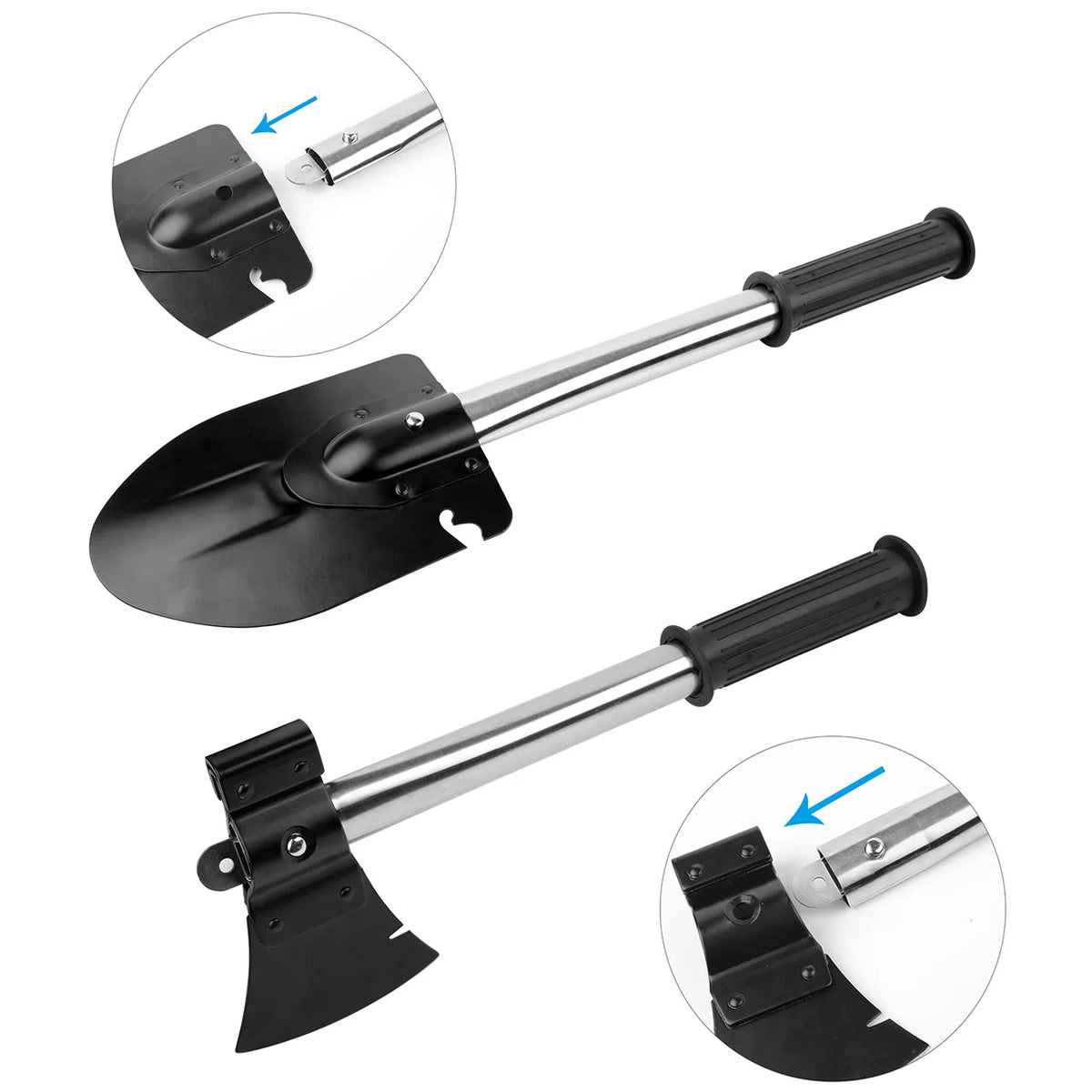 6 in 1 Multi Tool Survival Kit Shovel Knife Axe Saw Nail Puller w/ Pouch - Image 2