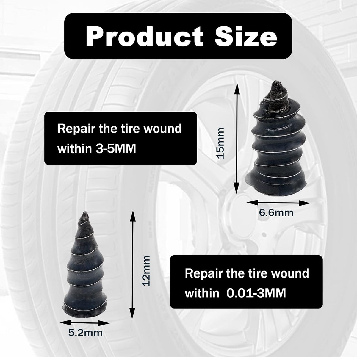 60Pcs Tire Repair Rubber Nail Rubber Screw Tire Plugs Repair Nail Kit Tires - Image 3