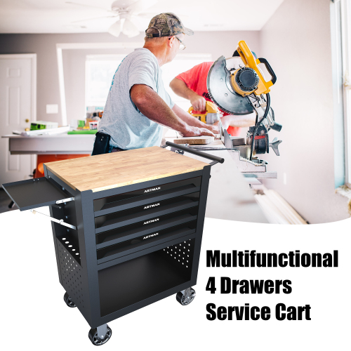 Black Four-Drawer Multifunctional Tool Cart