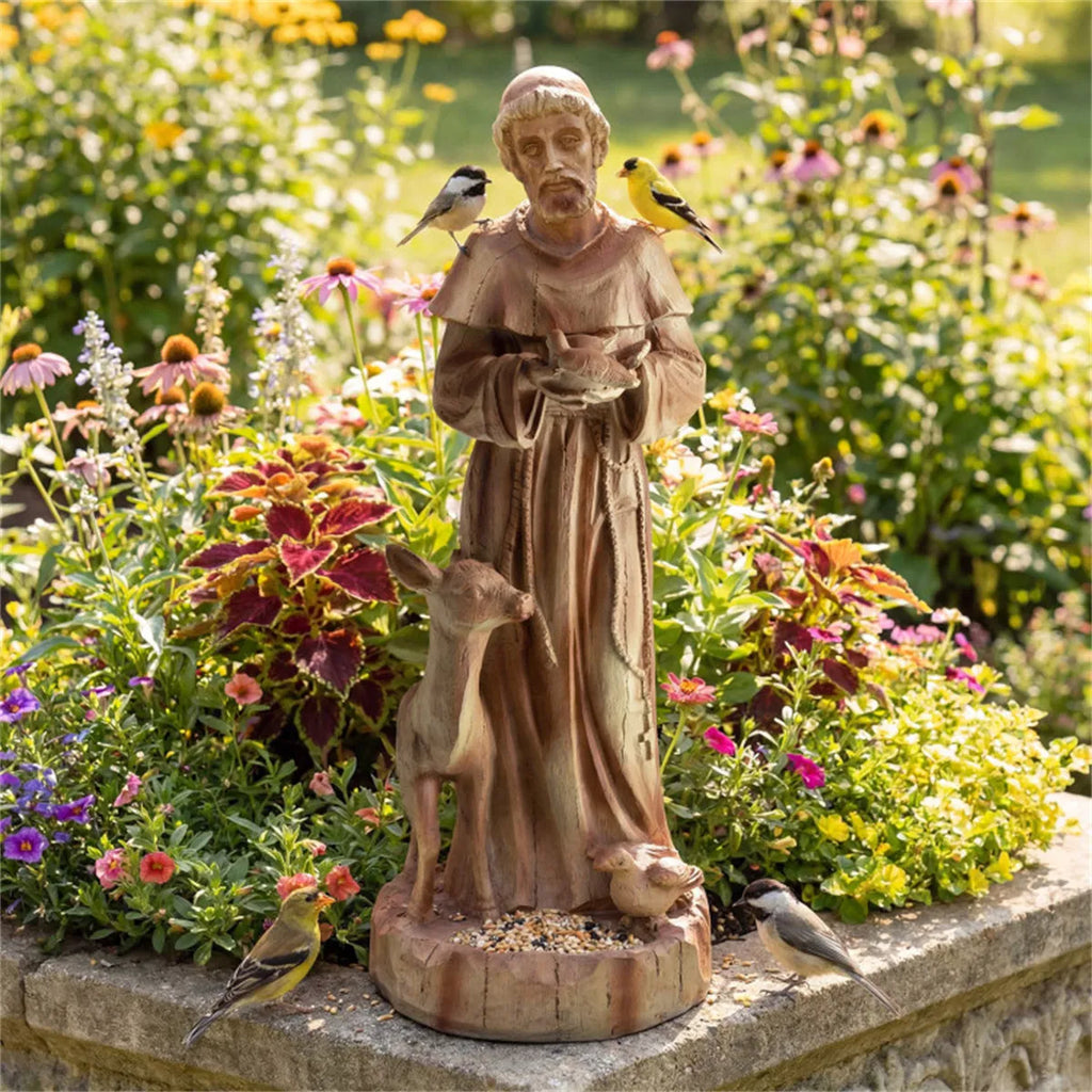 24.5" Saint Francis Statue with Built in Bird Feeder Religious Garden Sculpture - Image 5