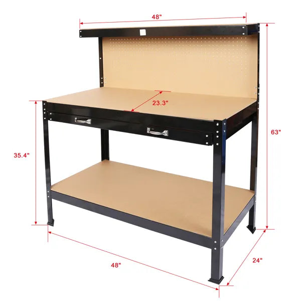 Steel Workbench Tool Storage Work Bench Workshop Tools Table W/Drawer And Peg - Image 4