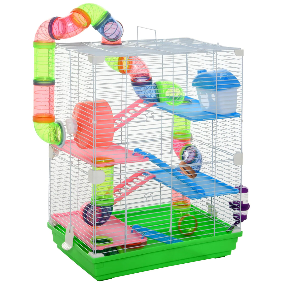 5 Tiers Hamster Cage Portable with Exercise Wheels Play Tube Water Bottle - Image 3