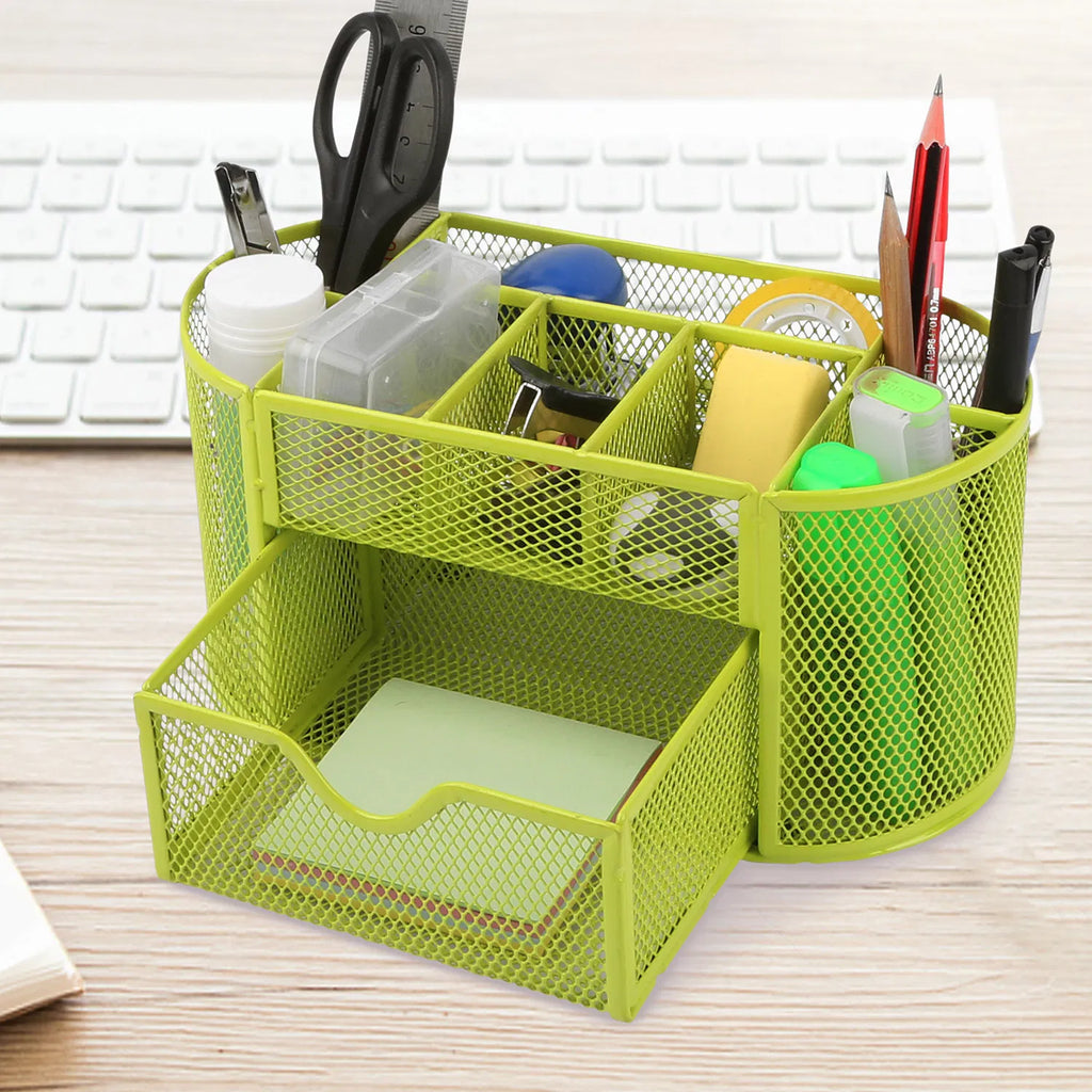 Metal Mesh Pencil Holders Desk Organizer w/9 Compartment Pen Holder Storage - Image 5