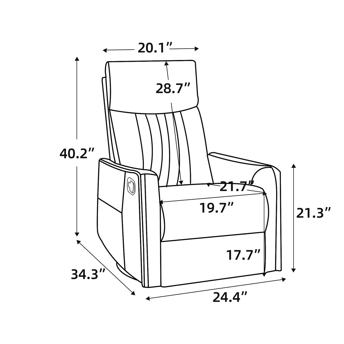Blue Heat Massage Manual Recliner Chair with Rocker and Swivel in Fabric for