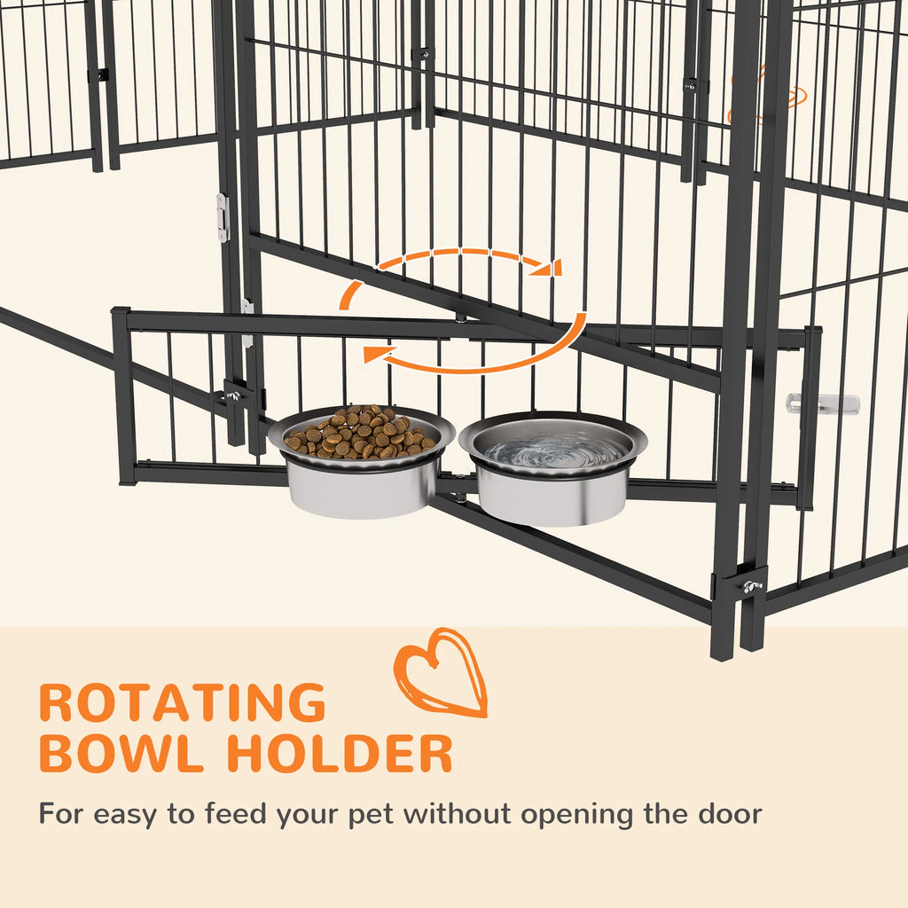 6.9' x 4.6' x 5' Outdoor Dog Kennel with Canopy Rotating Bowls Coffee