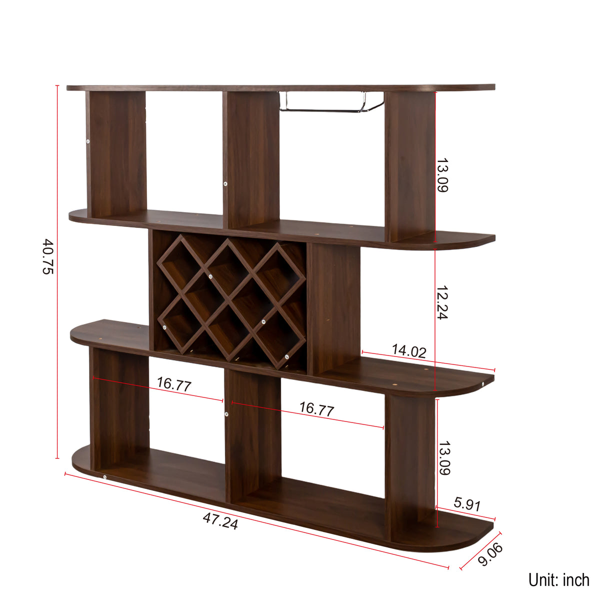 Large Wall Mounted 3 Tier Rustic Bottle Wine Rack Wooden Storage With Glass - Image 3