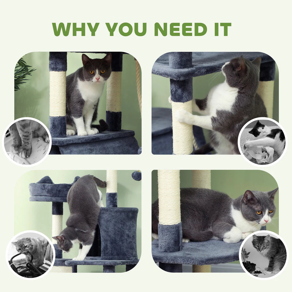 81" Large Cat Tree w/ Scratching Posts Condos Beds Hammocks Jumping - Image 4