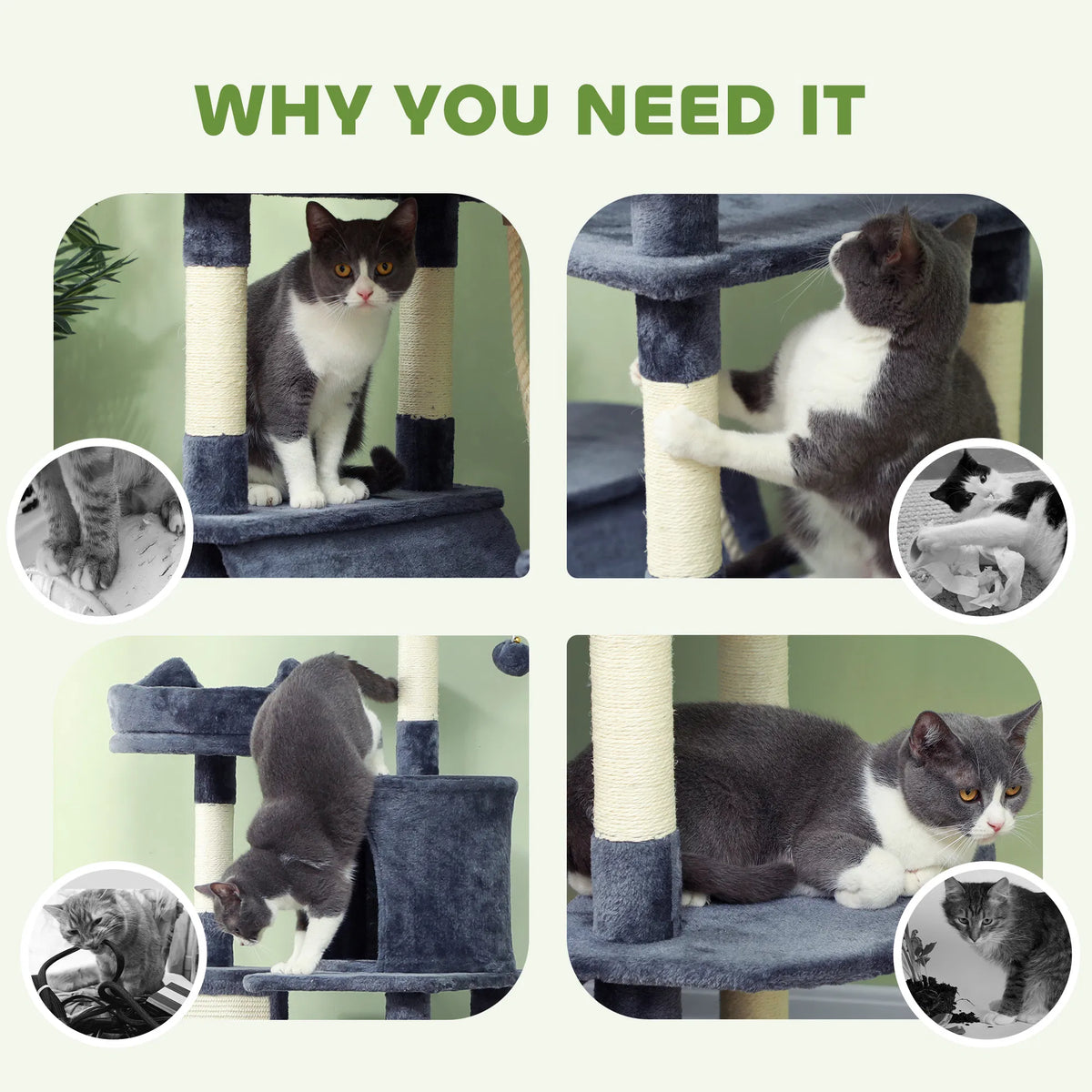 81" Large Cat Tree w/ Scratching Posts Condos Beds Hammocks Jumping - Image 4