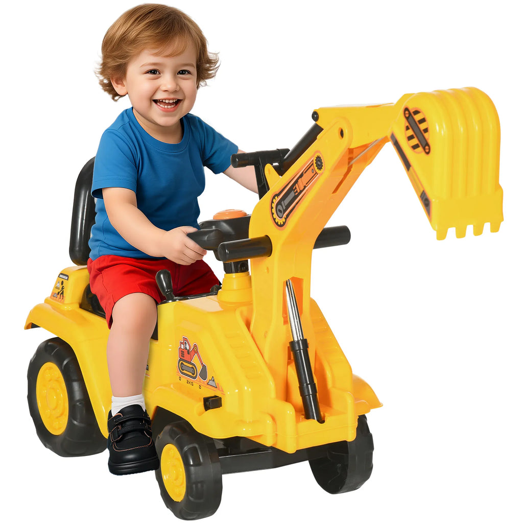 NO POWER 3 in 1 Ride On Toy Excavator Digger Scooter Pulling Cart Pretend Play - Image 2