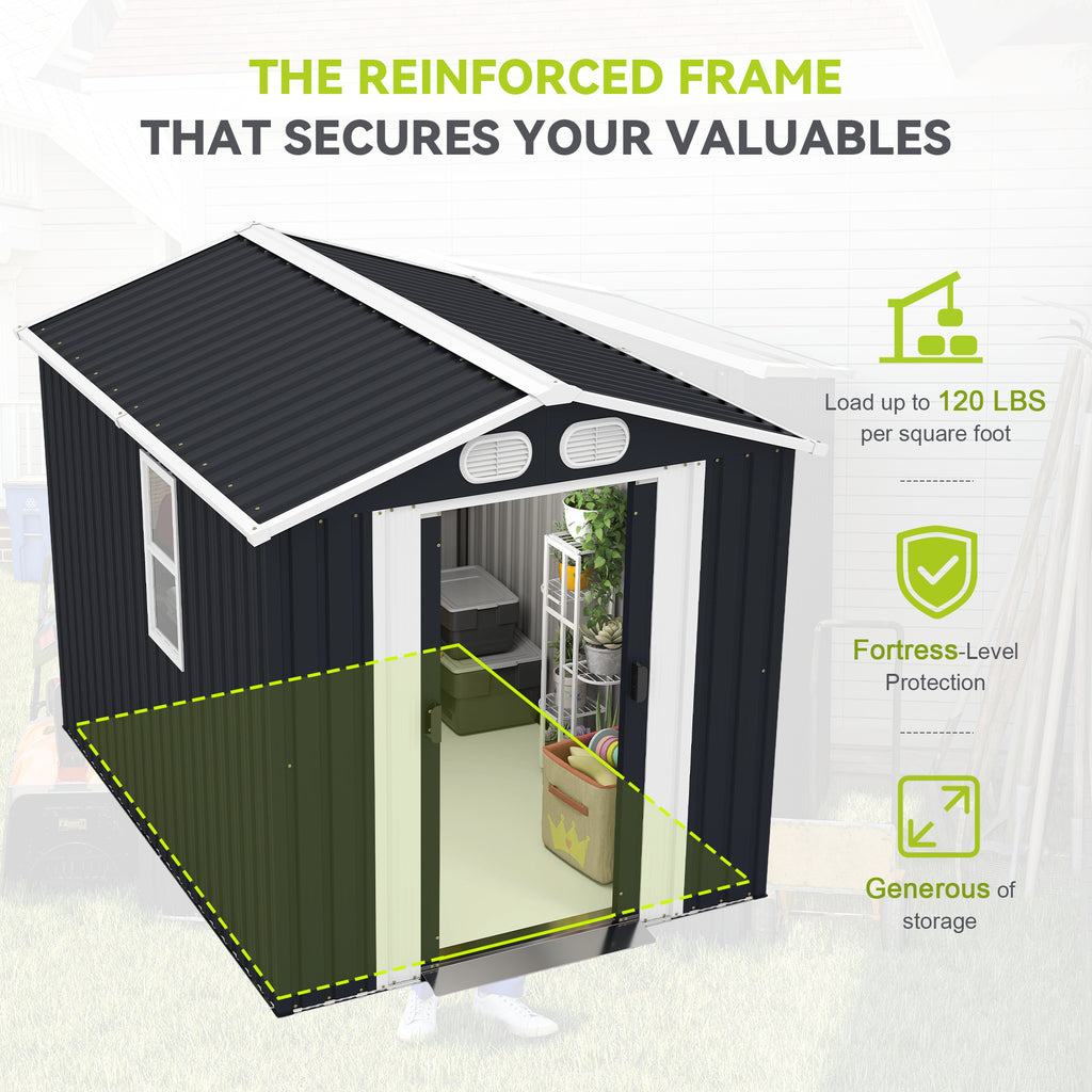 8x6ft galvanized metal outdoor storage shed exterior detail