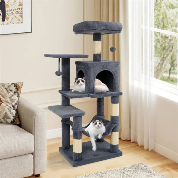 44" Multi Level Cat Tree With Spacious Top Perch 2 Door Condo & Hammock For - Image 3