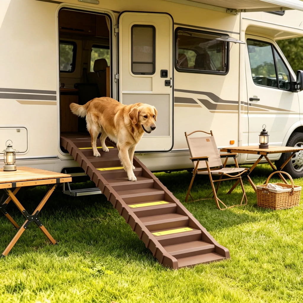 Brown Portable Dog Ramp Foldable Stairs For Medium Small Dogs To Get On Car - Image 4