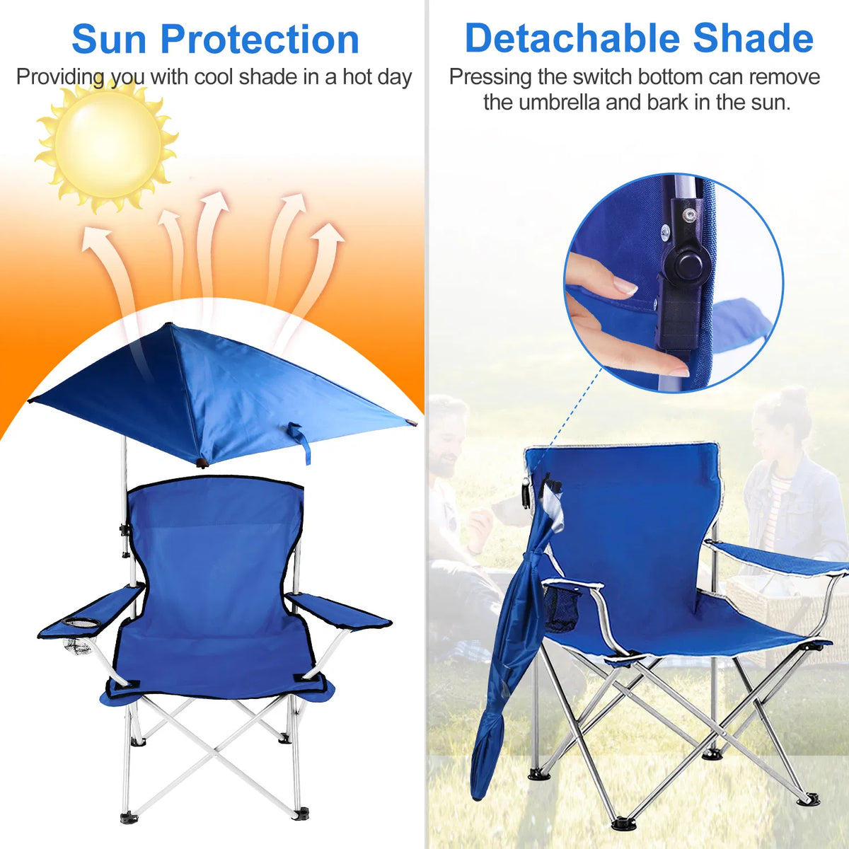 Foldable Beach Chair with Detachable Umbrella Armrest Adjustable Canopy Stool - Image 5