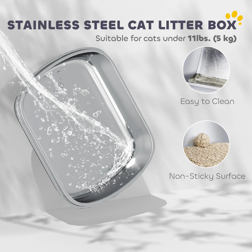 Enclosed Stainless Steel Litter Box Metal Cat Litter Box with Scoop - Image 4