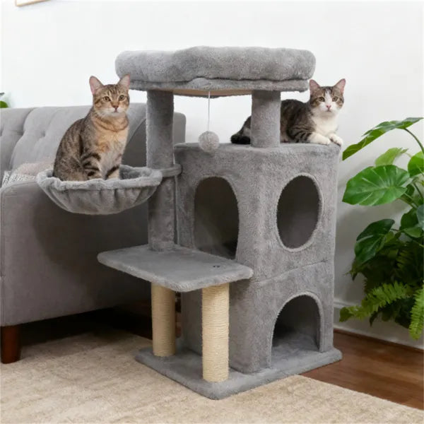 Light Gray 33.5" Multi Level Cat Tree With 2 Tier Condo Sisal Scratching Posts - Image 2