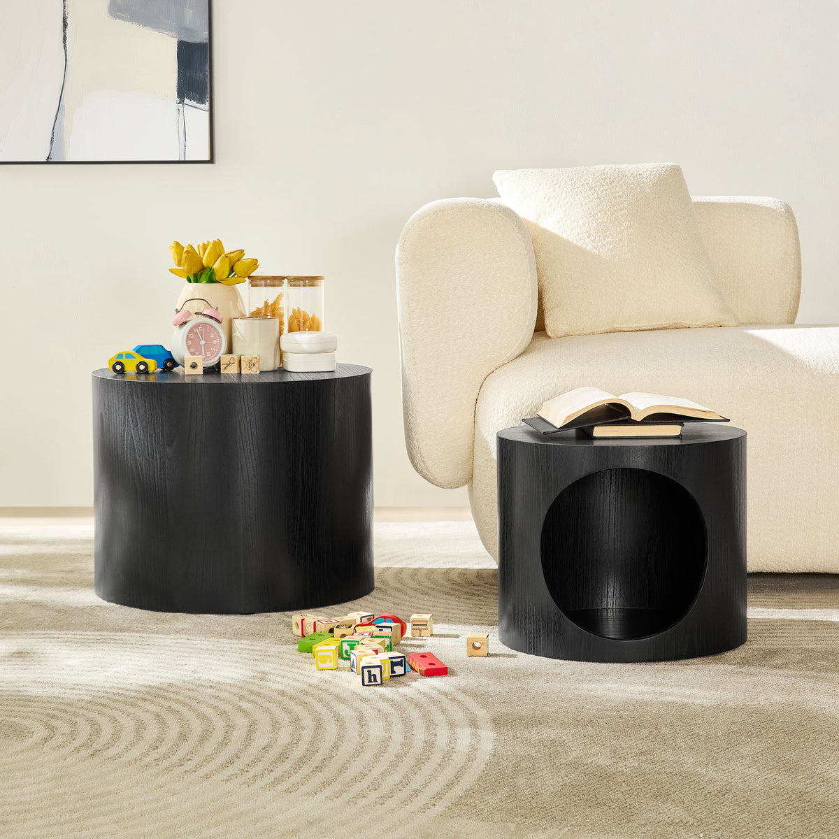 Cat Nest Nesting Stool Set Round Nesting Coffee Table Set of 2 for Living - Image 2