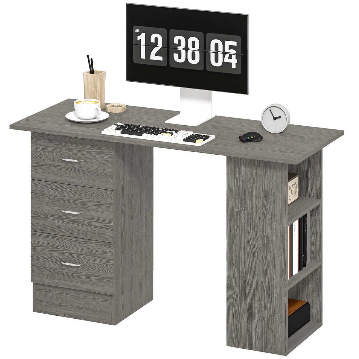 47 Inches Home Office Desk with 3 Tier Storage Shelves Computer Desk with - Image 2
