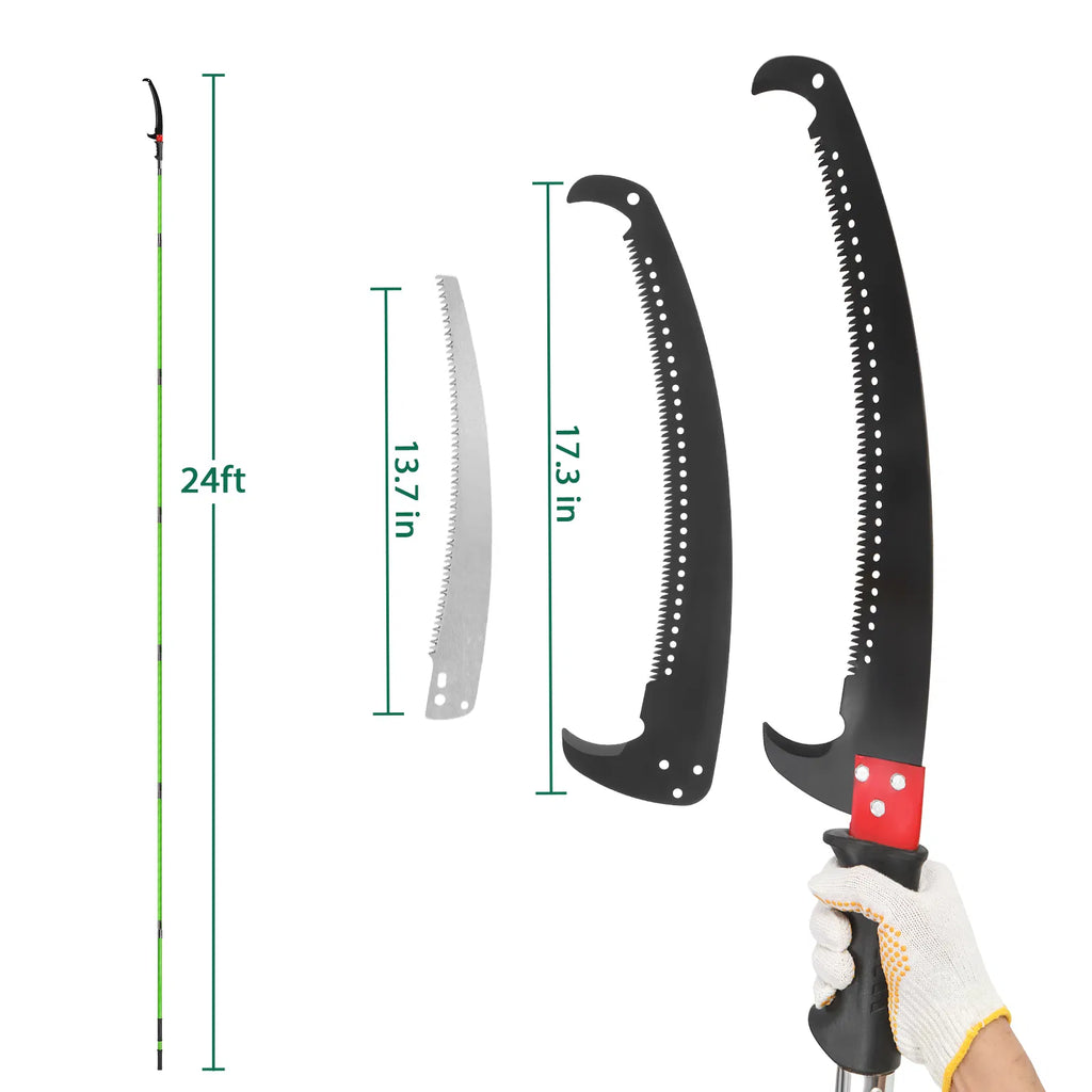 24ft Manual Pole Saw Lightweight Tree Trimmers Long Handle Pruner Set Sharp - Image 2